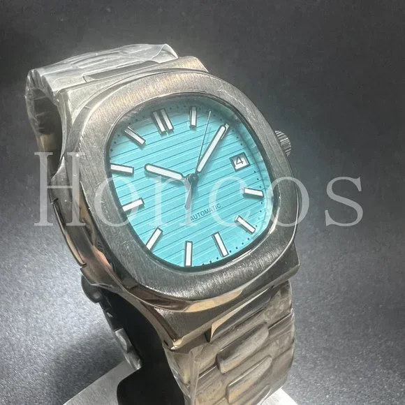 Custom Made Watch Nautilus Style Automatic Movement Silver Case Blue Dial NH35
